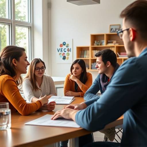 Une classe de franäais de niveau intermédiaire à Académie Lumière, Montréal. Les étudiants participent à une discussion animée.